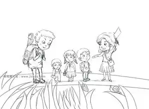 春天野外郊游儿童画
