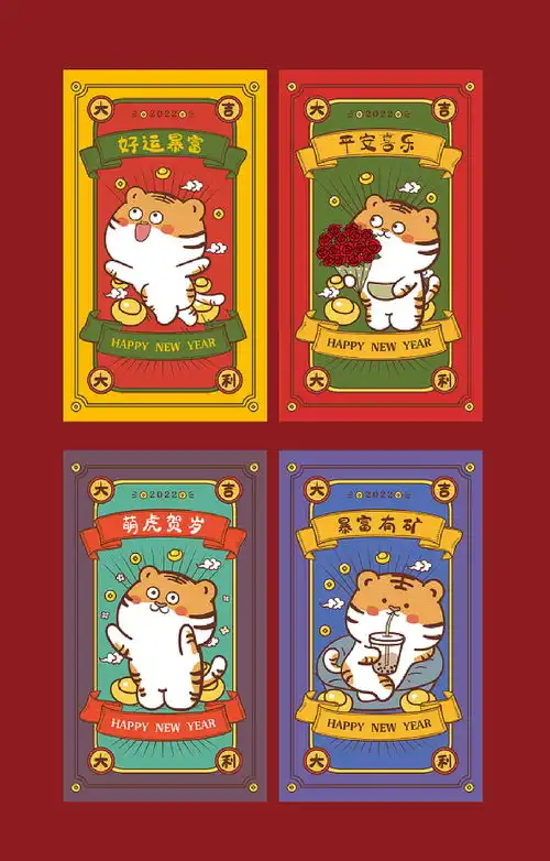 虎表情包虎插画卡通设计红包海报新年大吉虎年2022