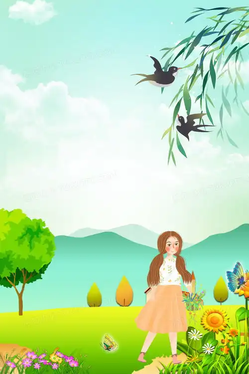 手绘卡通春天小女孩郊游背景背景图片素材免费下载手绘背景11811772像素
