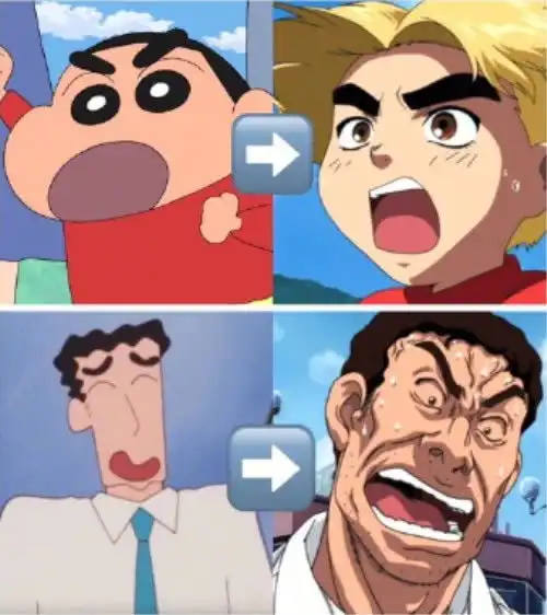 表情用了美颜相机后,蜡笔小新变正太,大雄变小鲜肉,看到小夫哭了表情