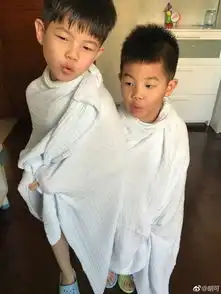 胡可晒安吉小鱼儿出浴照兄弟俩嘟嘴卖萌表情同步