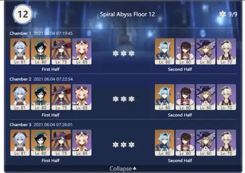 原神平民0命雪葬优菈nosl满9星通12层下半手法演示