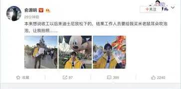 组图俞灏明游迪士尼被迫卖萌戴米老鼠手套表情无奈