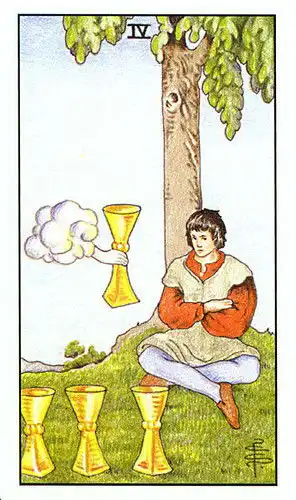 新手该如何学习塔罗牌,如何学习塔罗占卜,圣杯四的正逆位含义